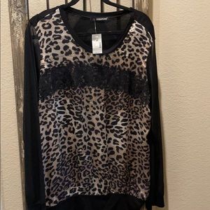 Leopard and Lace Banded Blouse